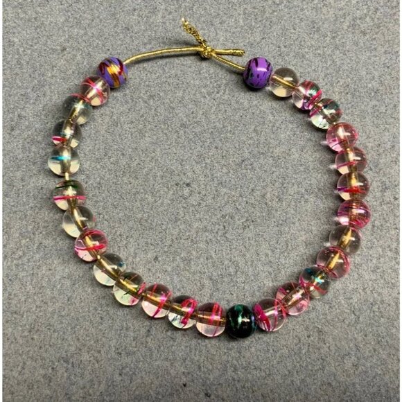 Beaded Anklet Ankle Bracelet 8 In Gold Clear Pink Purple Drizzle Translucent - Picture 1 of 5